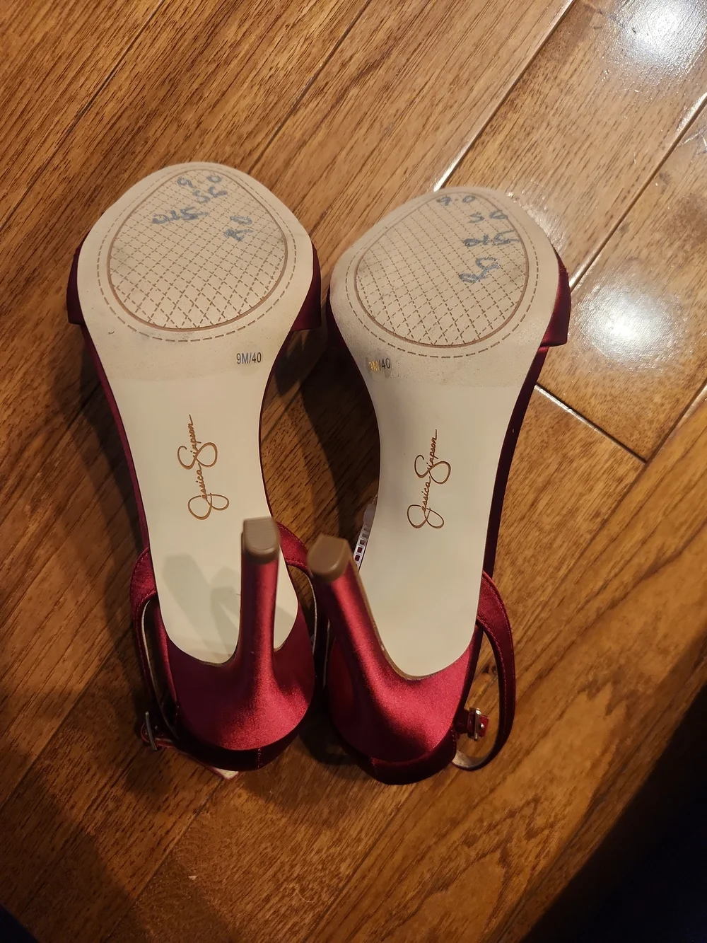Jessica Simpson Red Satin Rhinestone Stiletto Sandals Size 9M